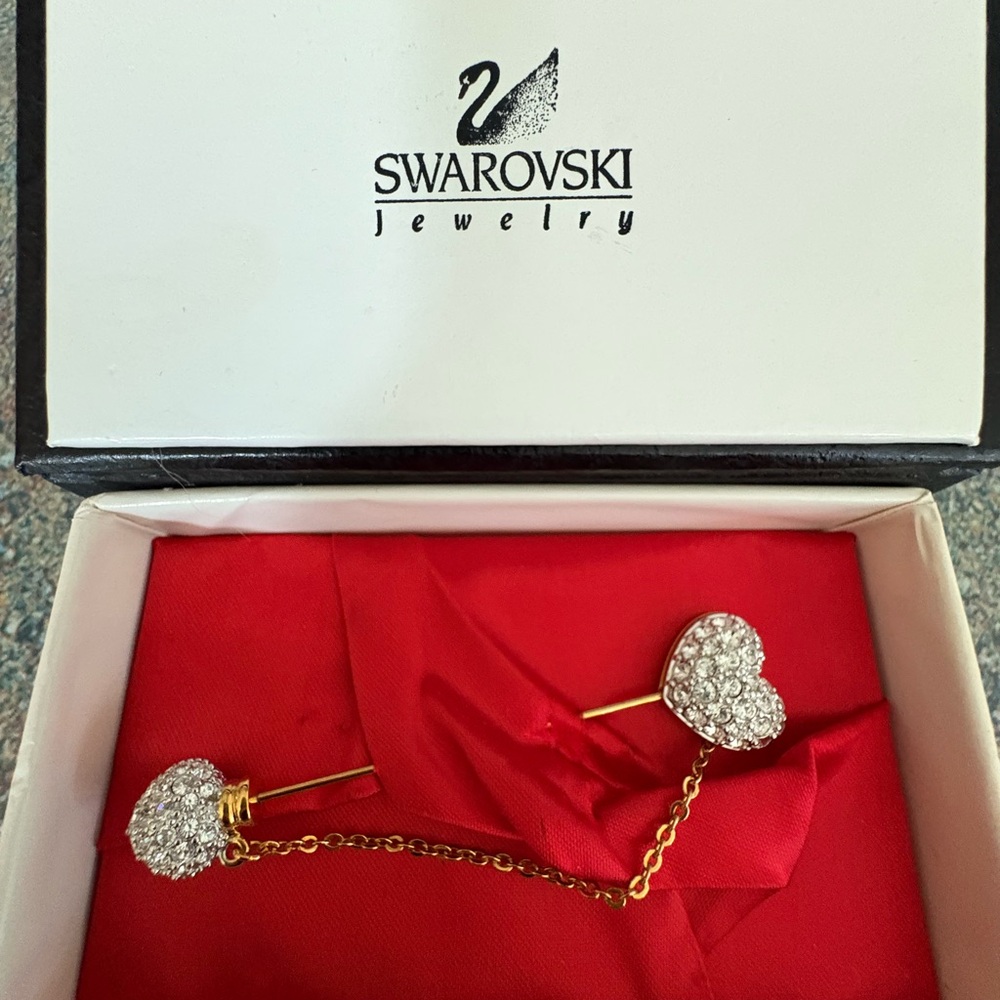 Swarovski Vintage Crystal Heart stick pin in Gold